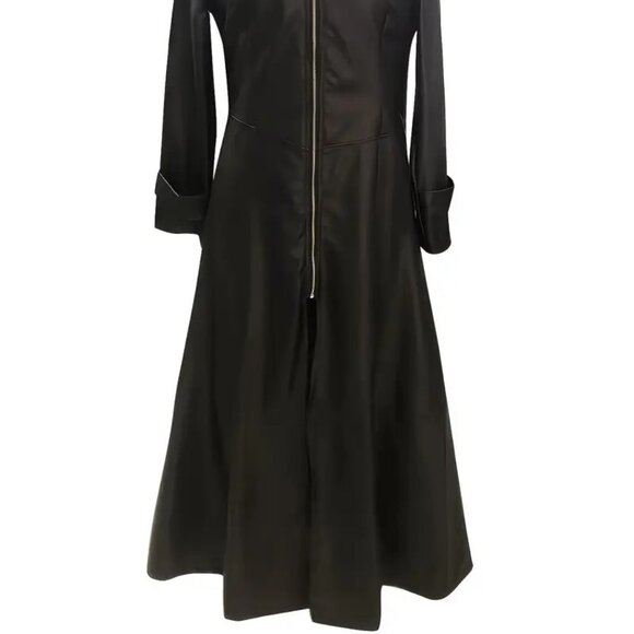 Black Faux Leather Zip Long Maxi Coat - Picture 3 of 8